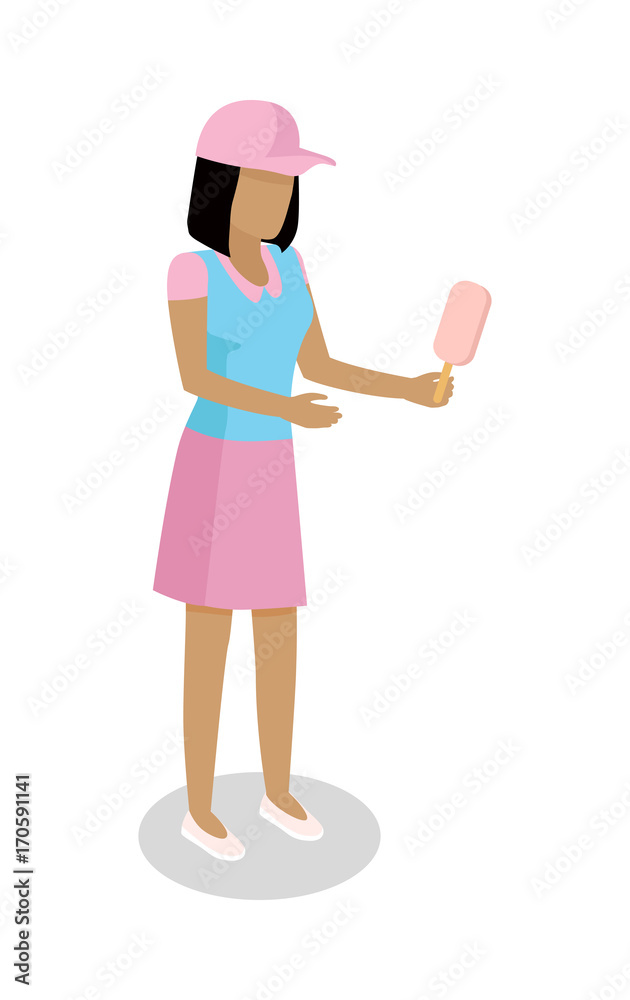 Woman with Ice-cream Vector Isometric Icon Woman with Ice-cream Vector Isometric Icon