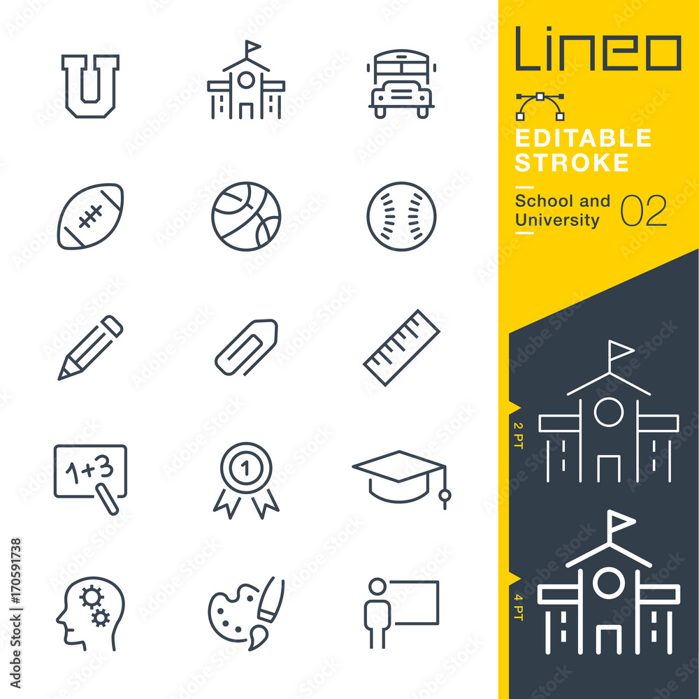 Lineo Editable Stroke - School and University line icons
Vector Icons - Adjust stroke weight - Expand to any size - Change to any colour