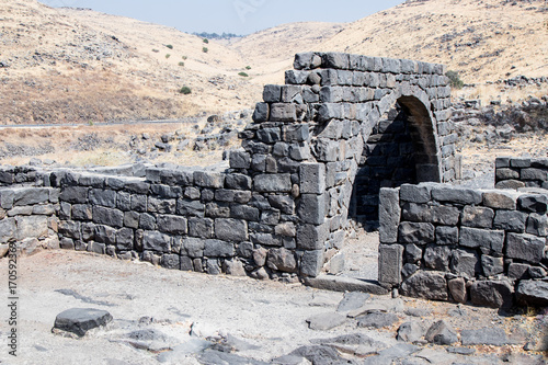 Ruins of the ancient Hebrew city Korazim (Horazin, Khirbet Karazeh), destroyed by an earthquake in the 4th century AD, on the Golan Heights in Israel photo