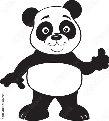 Fototapeta Naklejka Na Ścianę i Meble -  Black and white illustration of a panda bear giving thumbs up.
