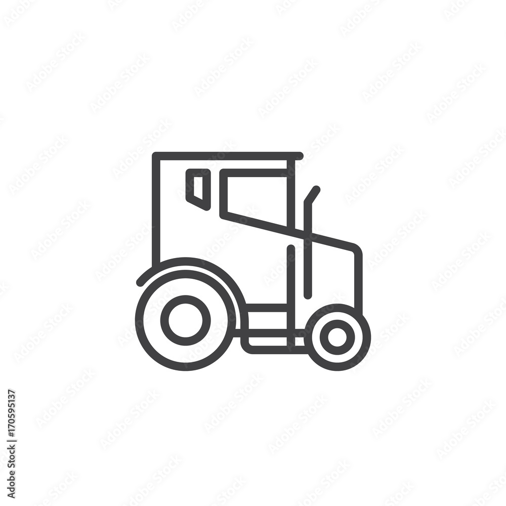 Tractor line icon, outline vector sign, linear style pictogram isolated on white. Symbol, logo illustration. Editable stroke