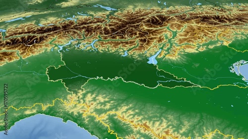 Lombardia - Italy, region extruded. Bumps shaded photo