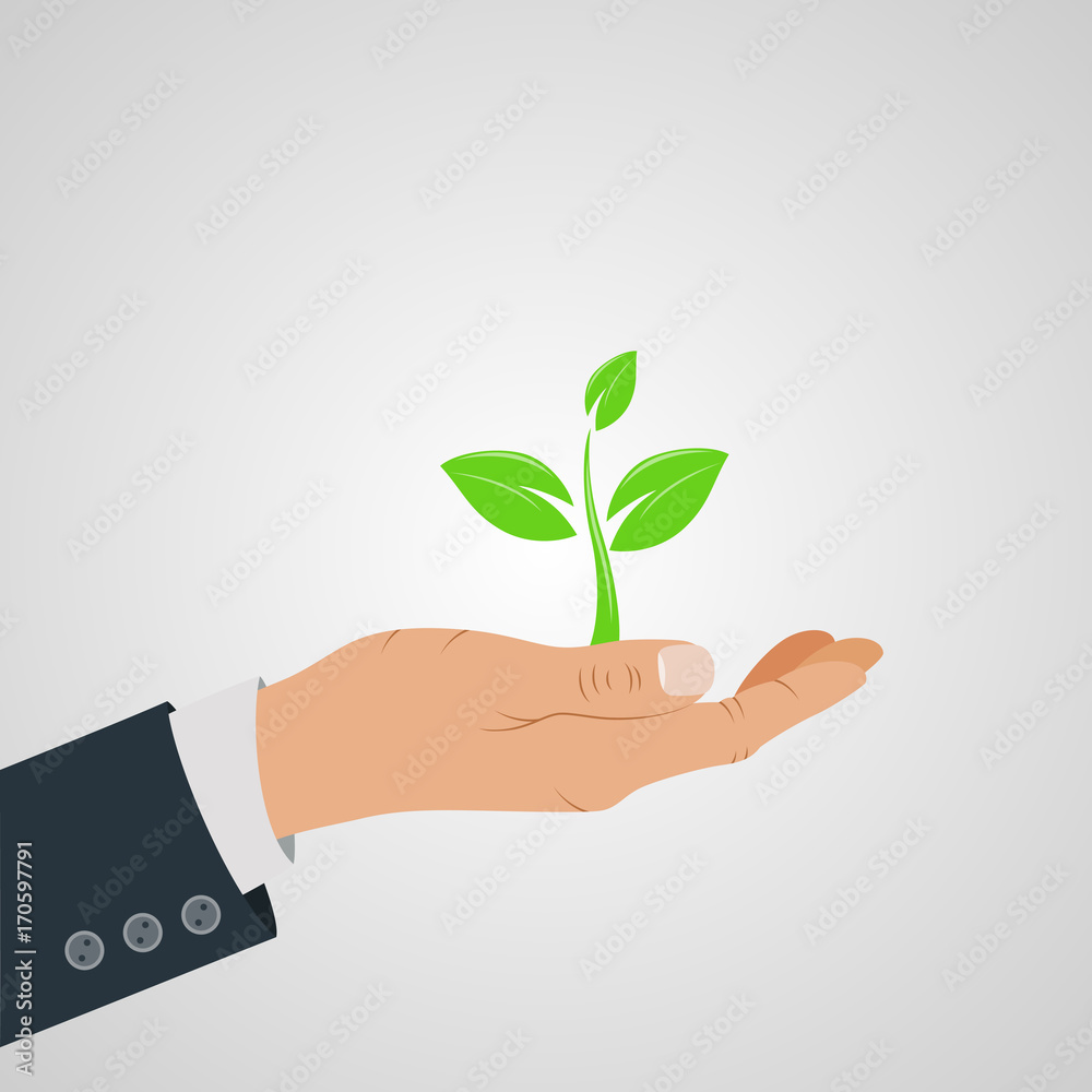 Hand with leaf - nature conservation concept. Vector illustration Hand with leaf - nature conservation concept. Vector illustration