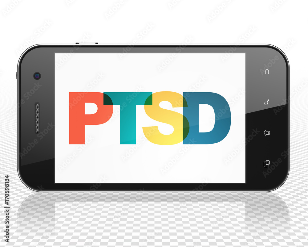 Healthcare concept: Smartphone with PTSD on display Healthcare concept: Smartphone with PTSD on display