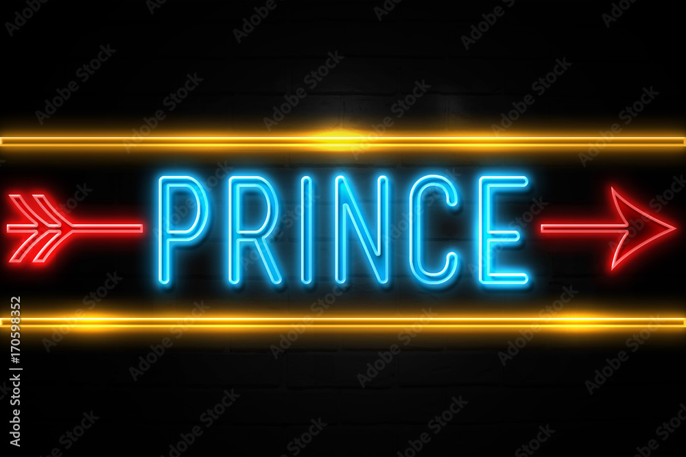 Obraz premium Prince - fluorescent Neon Sign on brickwall Front view