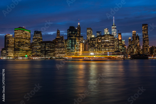 Lower Manhattan Skyline after sunset from Brooklyn Heights Promenade