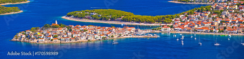 Fototapeta Naklejka Na Ścianę i Meble -  Adriatic tourist destination of Primosten aerial panoramic archipelago view