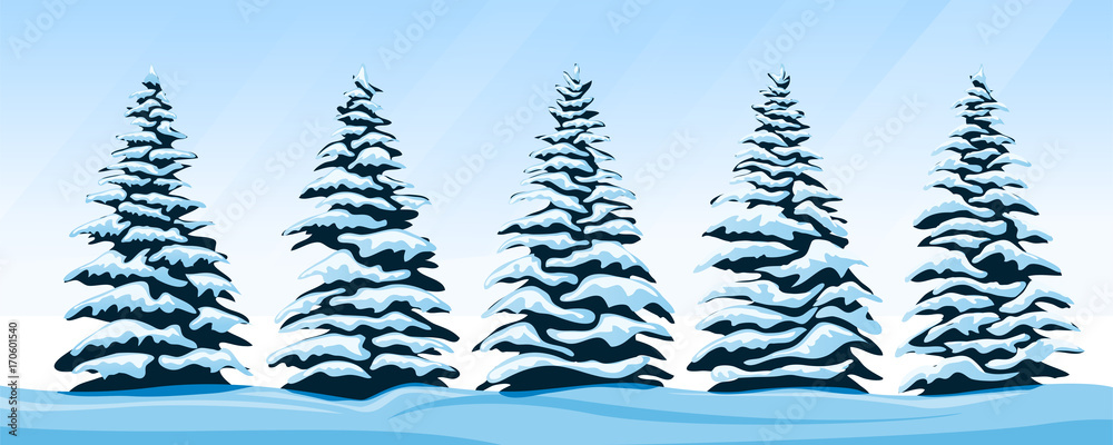 Obraz premium Set of snow-covered firs