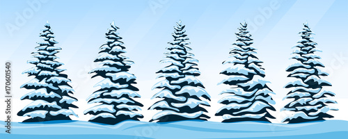 Set of snow-covered firs