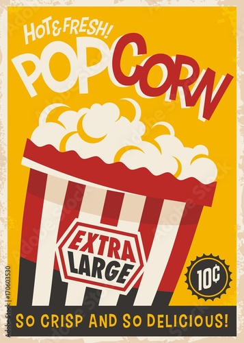 Plakat Szablon projektu retro popcorn. Układ wydruku rocznika żywności i przekąsek.