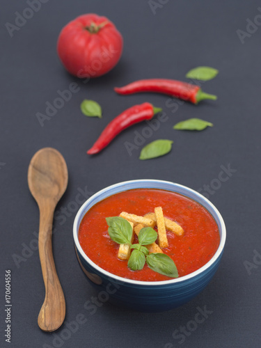 Traditional tomato soup with basil. 