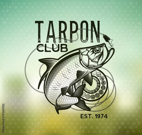 Tarpon Fishing emblem on blur background