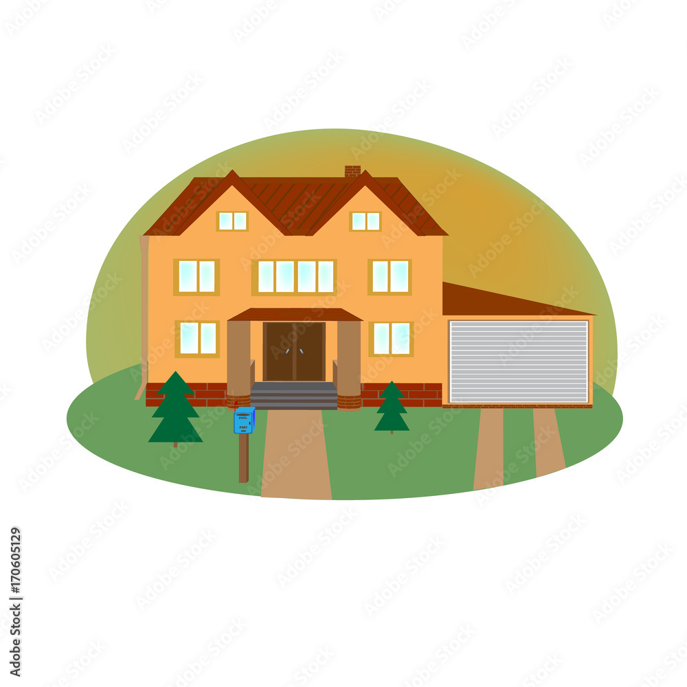 Beautiful house. Flat style modern buildings. Home. Country cottage. Vector illustration