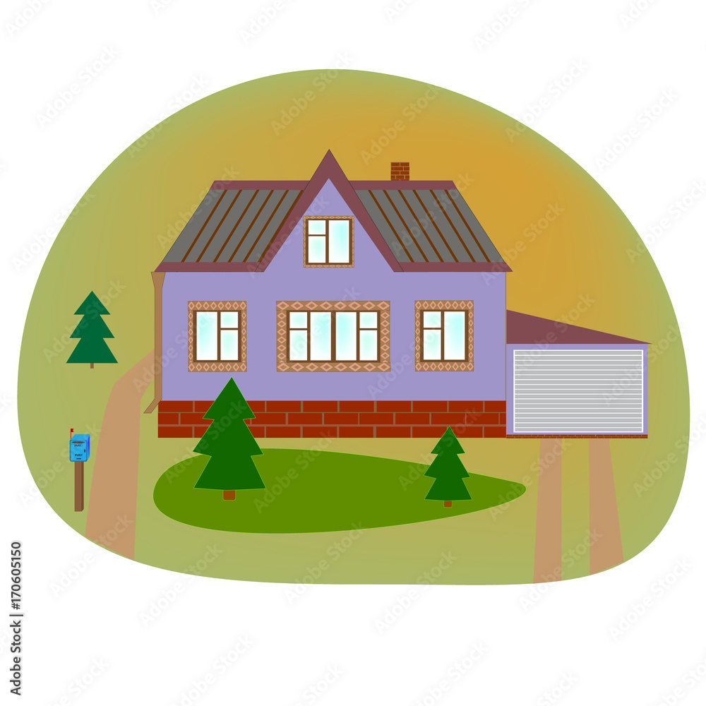 Beautiful house. Flat style modern buildings. Home. Country cottage. Vector illustration