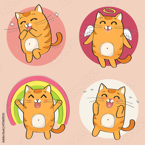 Cute cat character. Set of cute cartoon cat in various poses