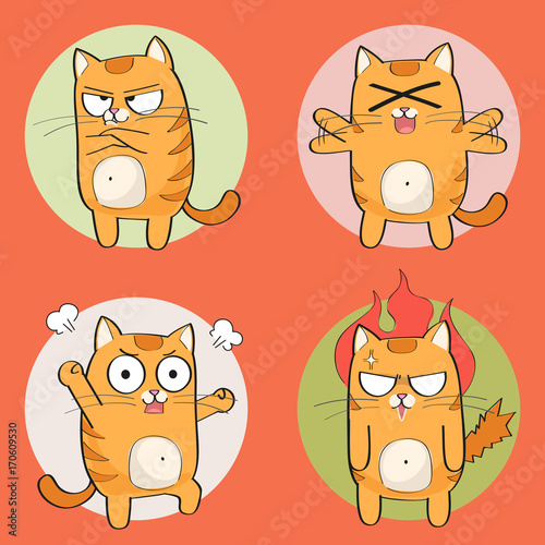 Cute cat character. Set of cute cartoon cat in various poses