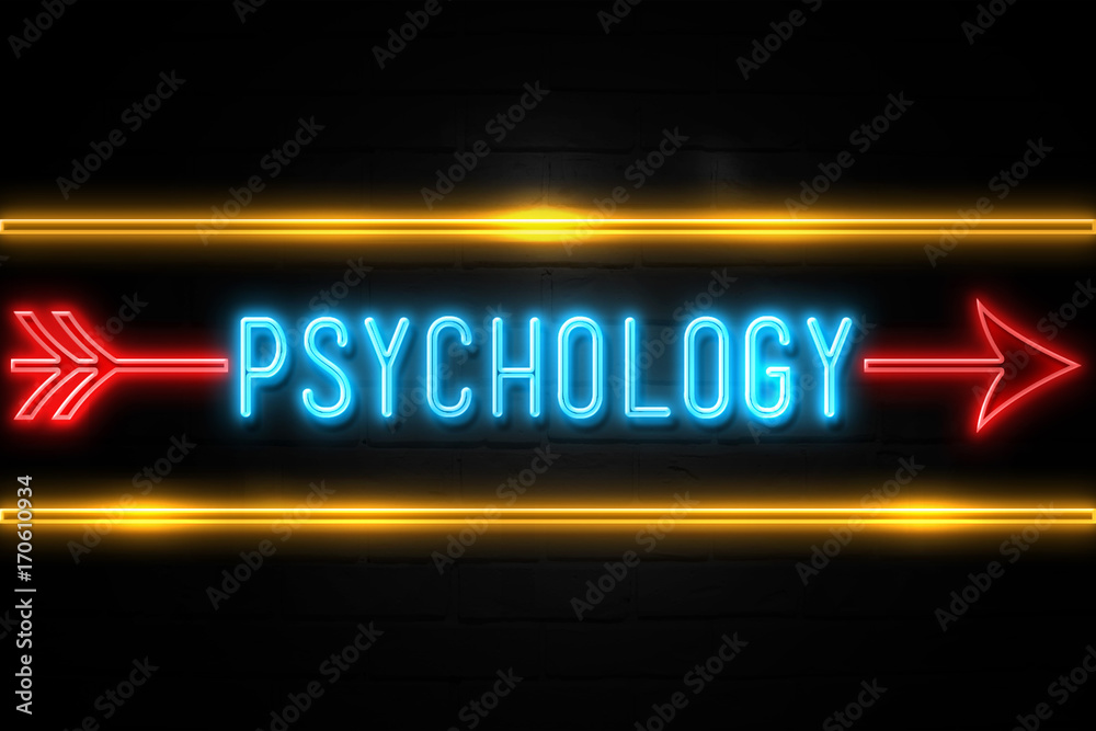 Psychology - fluorescent Neon Sign on brickwall Front view Psychology - fluorescent Neon Sign on brickwall Front view