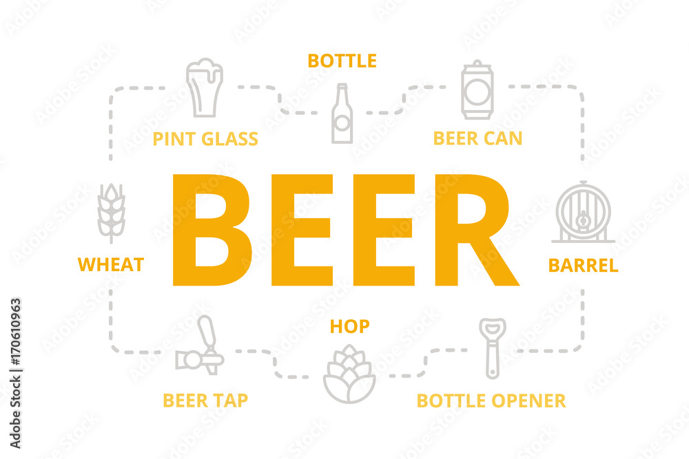 Vector beer thin line banner for design concept. Illustration for presentations on white background Vector beer thin line banner for design concept. Illustration for presentations on white background