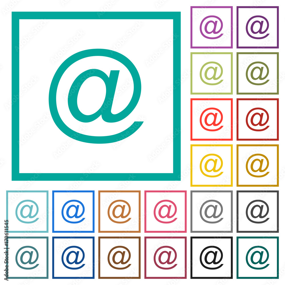 Single email symbol flat color icons with quadrant frames