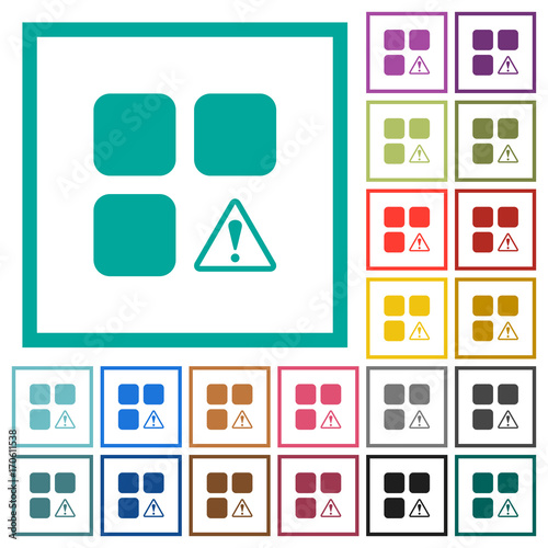 Component warning flat color icons with quadrant frames