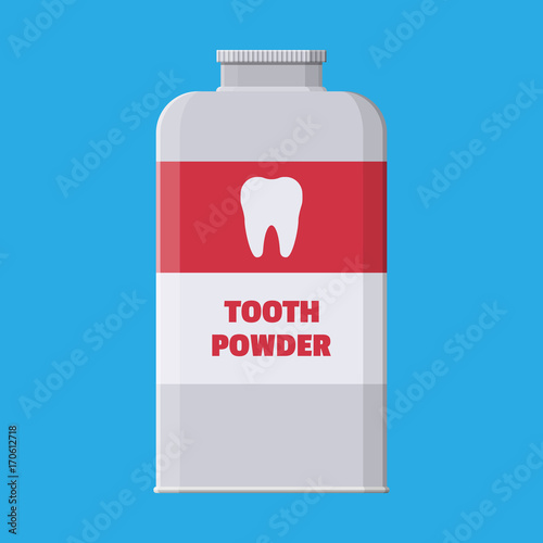 Tooth powder in plastic package with teeth