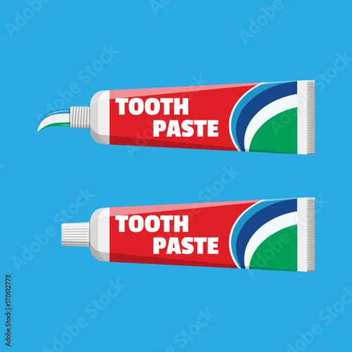 Tube with squeezed paste. Package with tooth paste