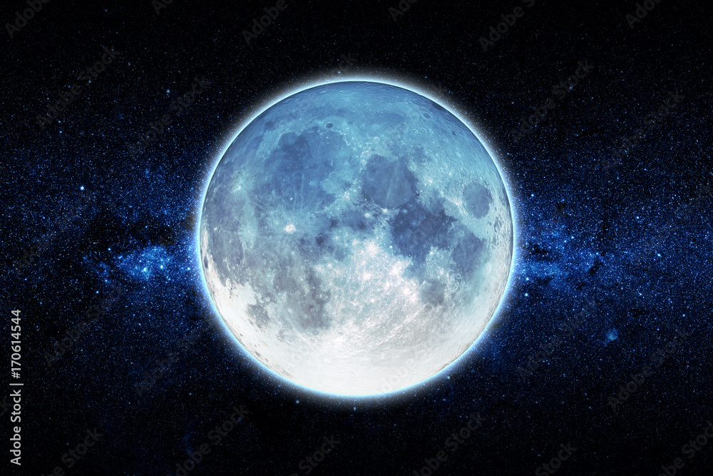 Full blue moon with star night sky background, Elements of this Image Furnished By NASA. Concept science, space, romantic.