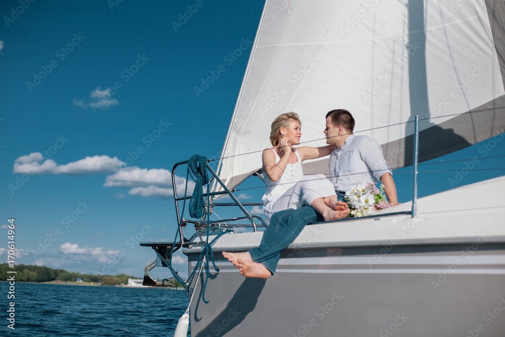 couple in love on a yacht, wedding couple in love on a yacht, wedding