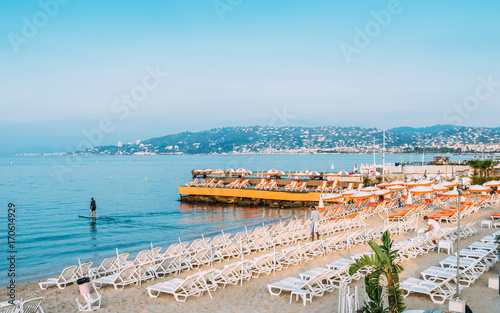 Dawn beach in Juan les Pins beach, Cote d'Azur, France