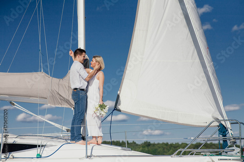 couple in love on a yacht, wedding