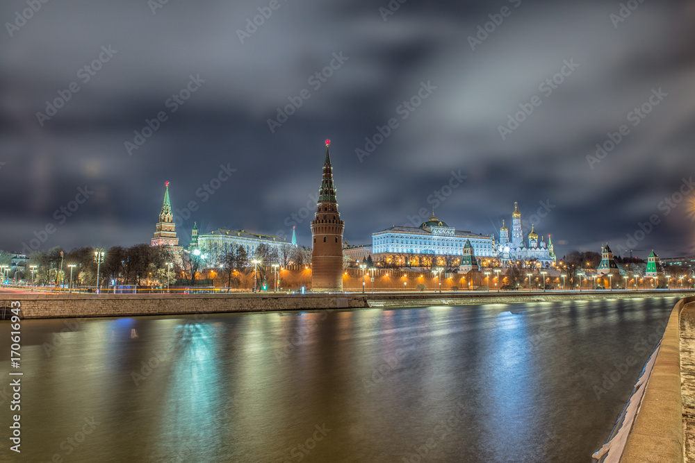 Fototapeta premium Stunning night view of Kremlin in the winter, Moscow, Russia