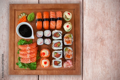 Composite image of close up of multi colred food photo
