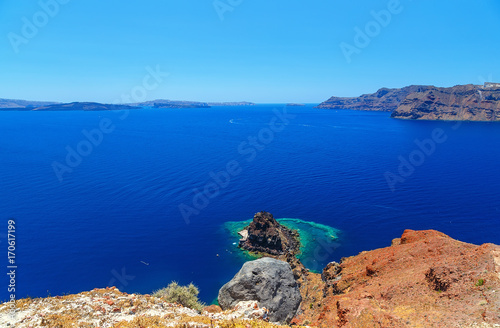 Santorini Islands, cliffs with beautiful sea view photo