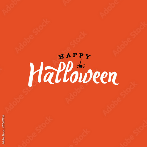 Happy Halloween Typography with Spider Over Orange and Black, Vector Illustration