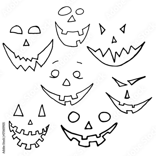 Hand Drawn Halloween Set. Scary faces.
