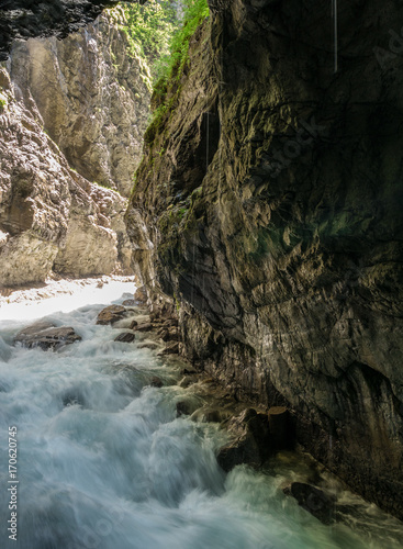 The river in Partnach Gorge of mountains in Bavaria, Germany
