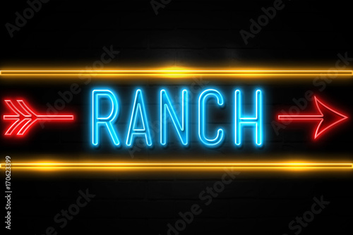 Ranch - fluorescent Neon Sign on brickwall Front view