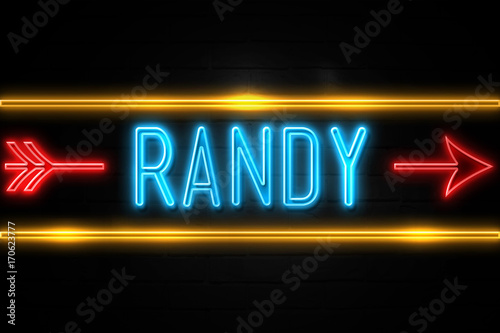 Randy - fluorescent Neon Sign on brickwall Front view