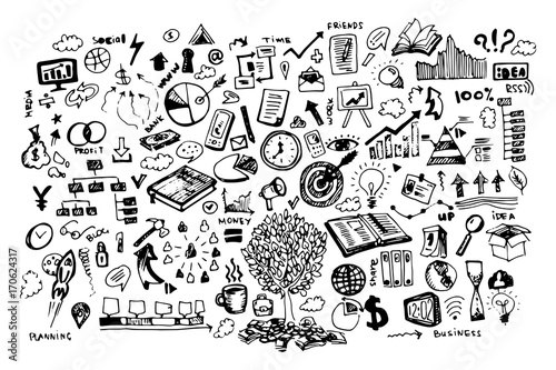 business doodle vector illustration. Icon and hand drawn elements