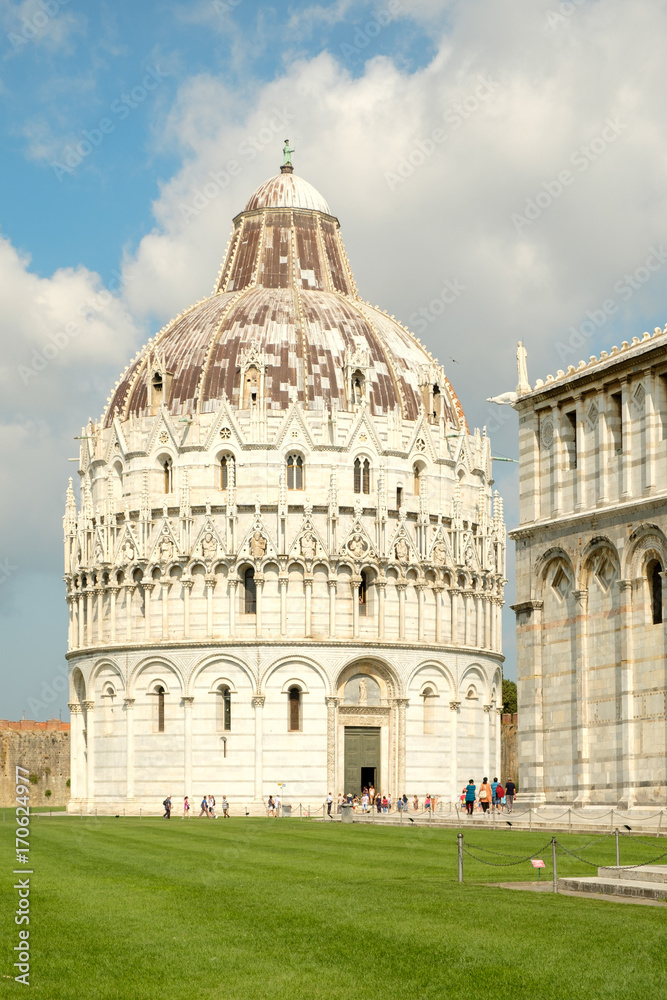 The Baptistry and part of the Cathedral at Piazza del Duomo in Pisa, Italy
