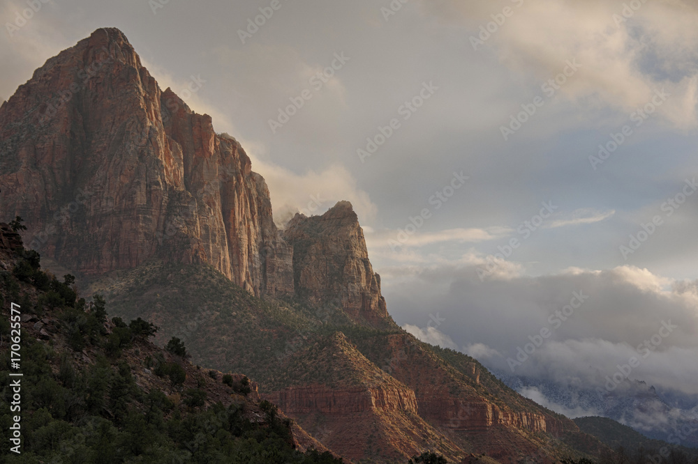 The Watchman Mountain of Zion National Park, Utah, in sunset