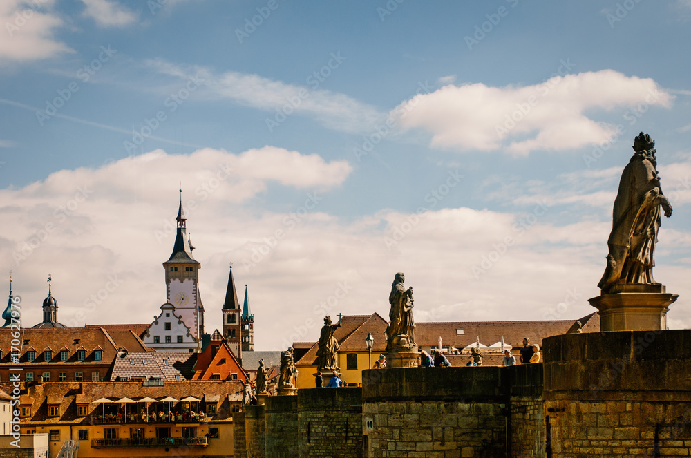 würzburg in late summer with sculpture