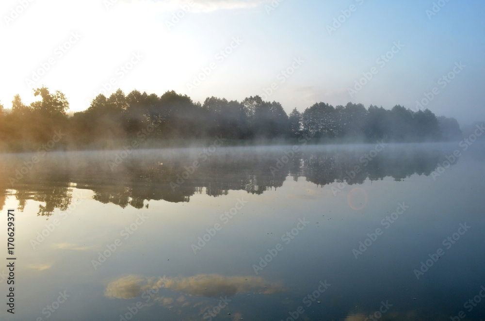 landscape morning misty lake