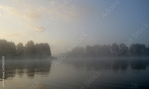 morning lake foggy