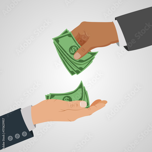 Business concept giving money. Vector illustration