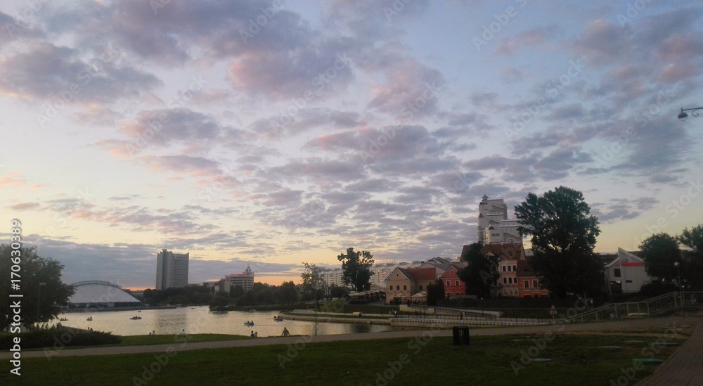 Beautiful evening cityscape. Minsk, Belarus