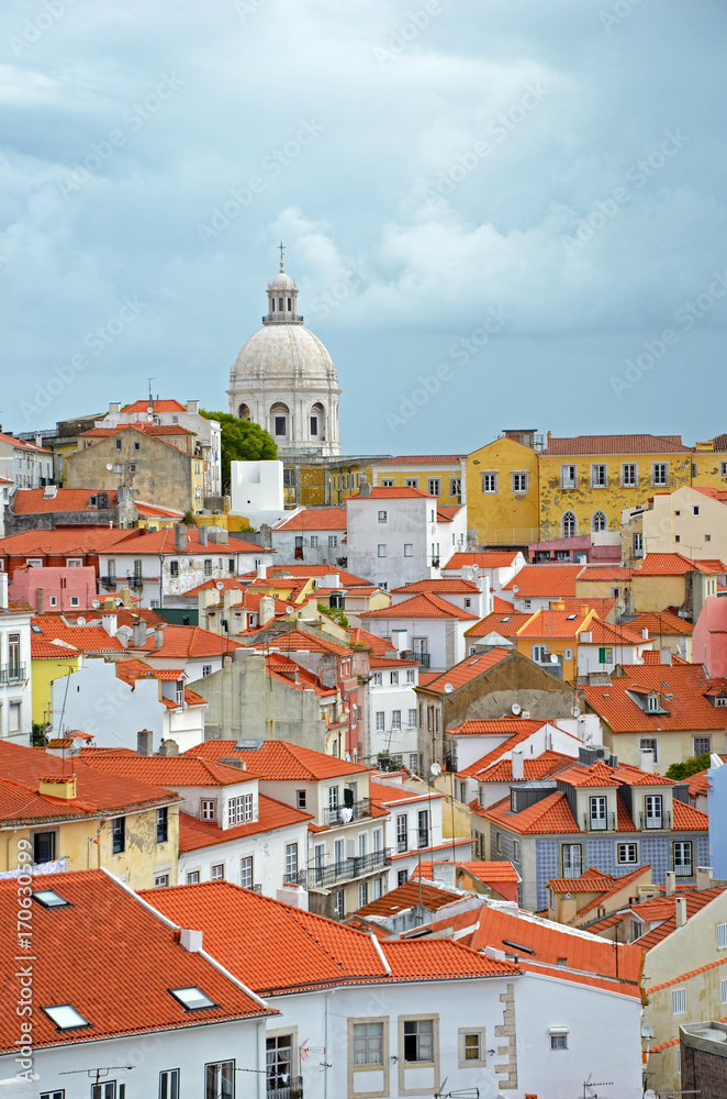 Panoramic view of Lisbon over the roofs from Portas do Sol Miradouro