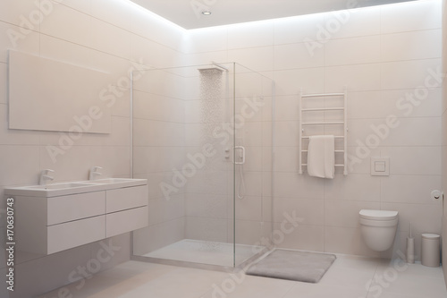 3d illustration of white modern shower room