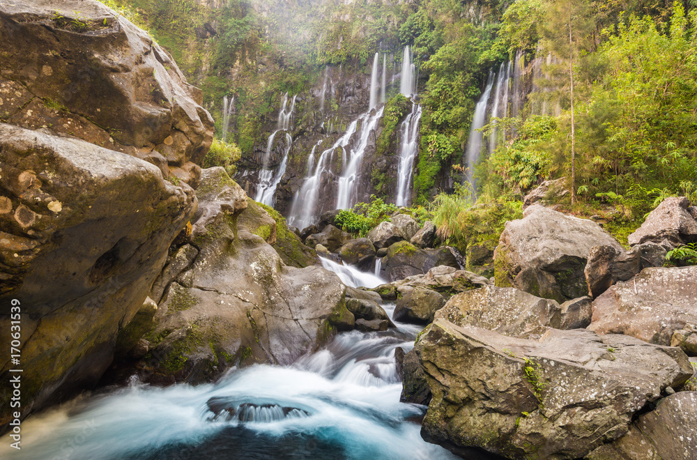 Fototapeta premium Les Cormorans Waterfall on La Reunion Island, France