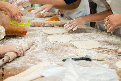 Manufacture of dough products. Hands closeup